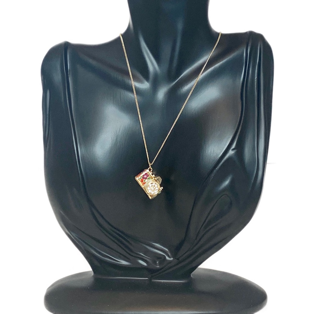 Floral Camera Charm Crystal Pendant Necklace